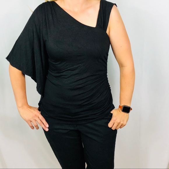 Black One Shoulder Top B059 - Picture 4 of 6